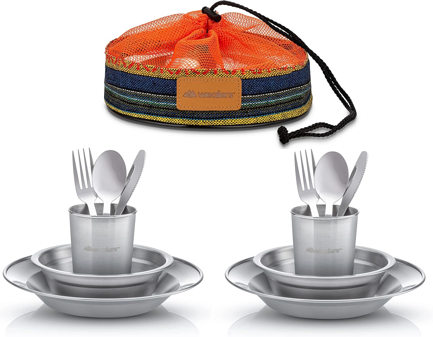 Wealers Stainless Steel Mess Kit for 2-4 with Cups Plates Bowls Cutlery