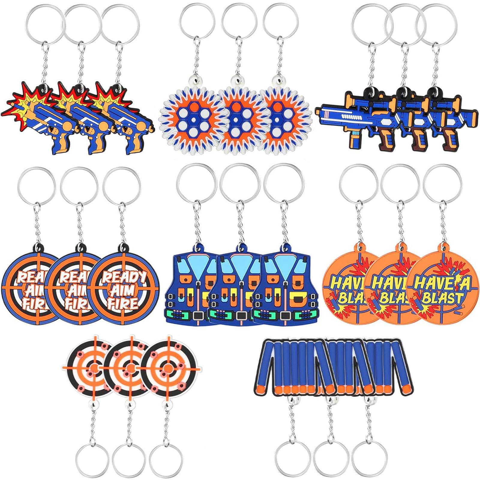 24PCS Dart War Keychain Party Favors Supplies Dart Battle Games Keyrings for Dart War Party Birthday Decorations