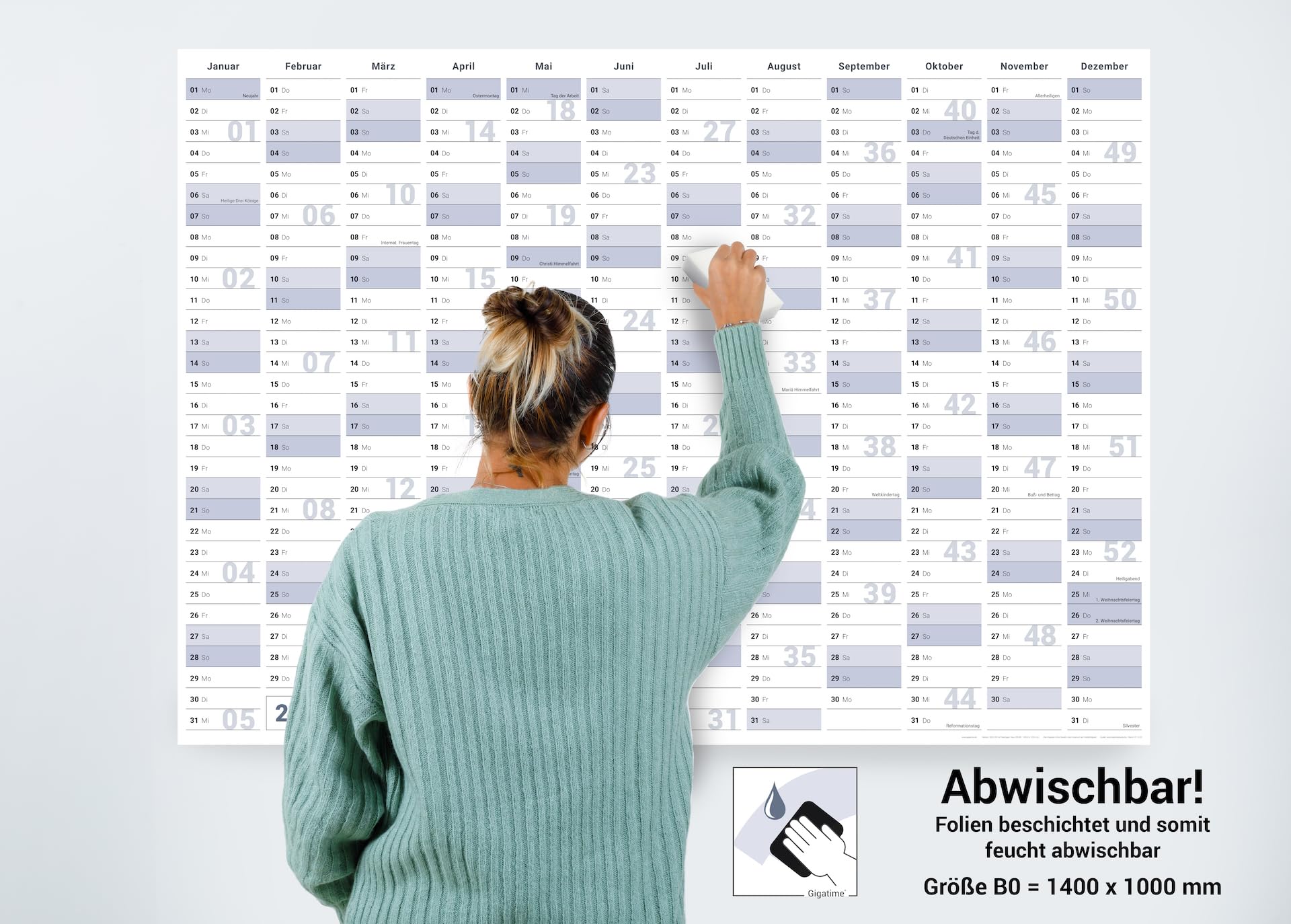 Jaarplanner 2025, XXL kalender, formaat DIN A1 (59,5 x 84 cm) gevouwen. Wandplanner met zeer veel ruimte voor opschriften zoals verjaardagen en afspraken