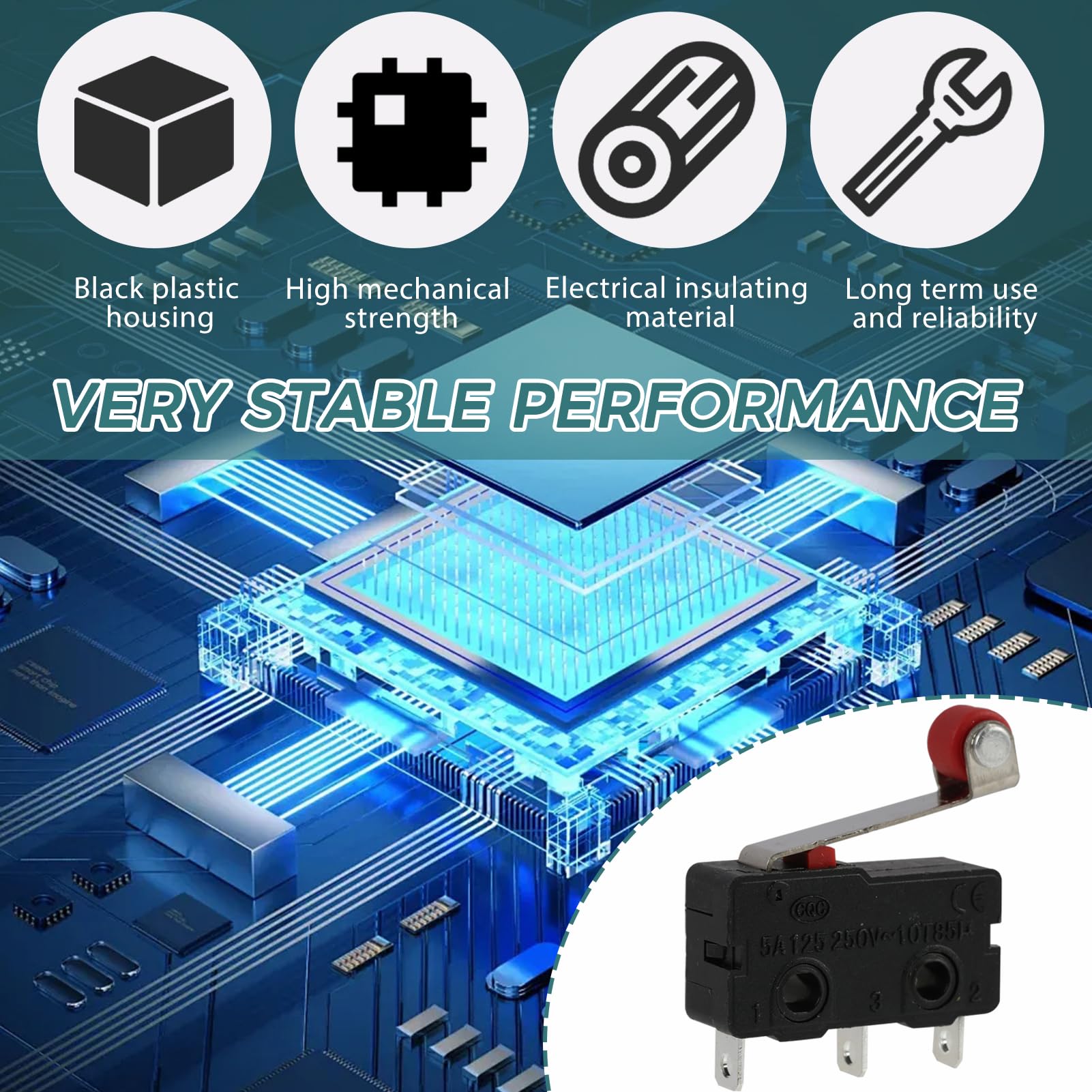 10 Pièces Micro Switch avec Levier à Rouleau, Micro Interrupteur Fin de Course SPDT 250V 5A, Interrupteur 3 Broches COM NO NC, Contacteur Unipolaire Bidirectionnel Miniature pour Automatisation
