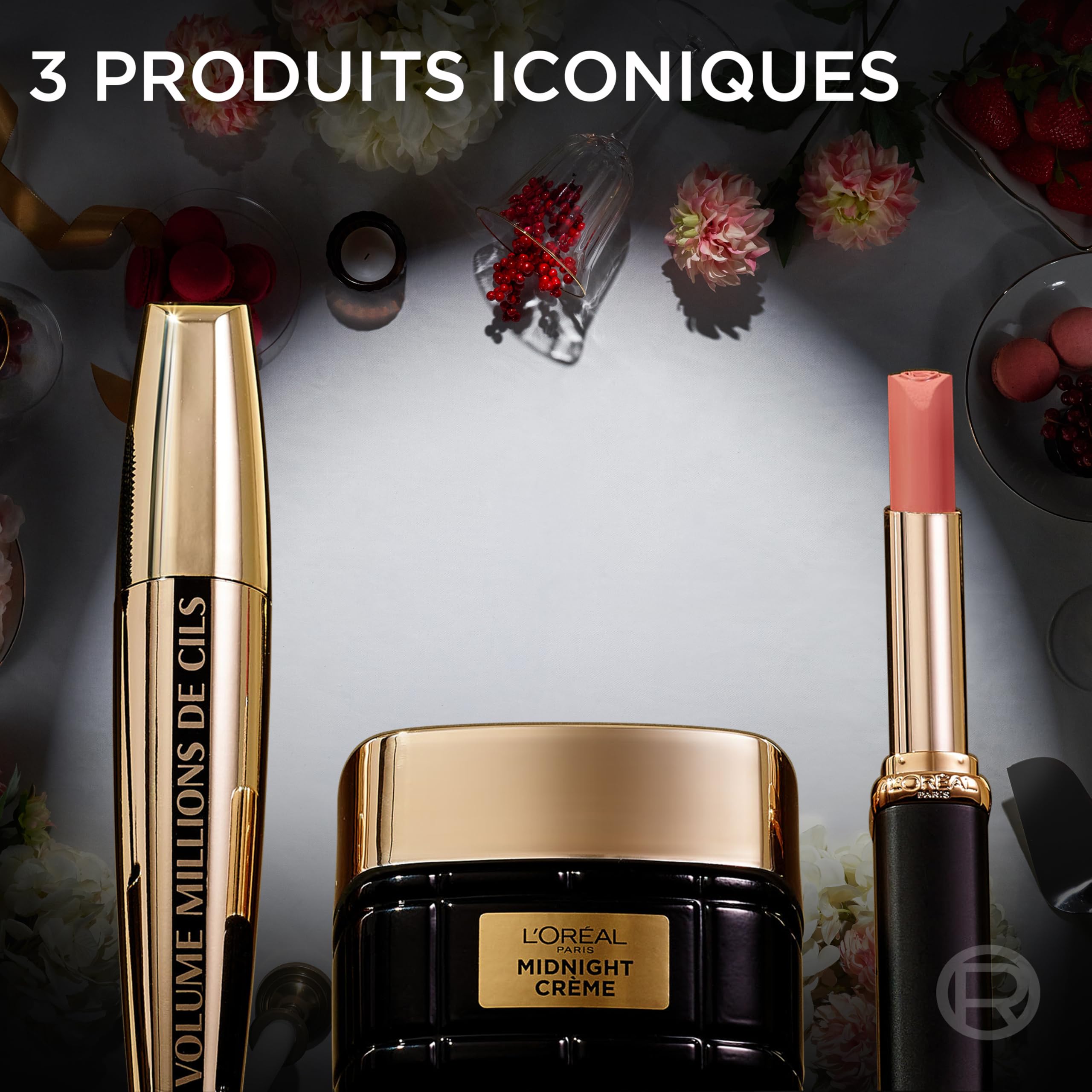 L'Oréal Paris - Coffret Cadeau de Noël - 3 Produits - Crème Anti-Rides, Mascara Volume Millions, Rouge à Lèvres Mat