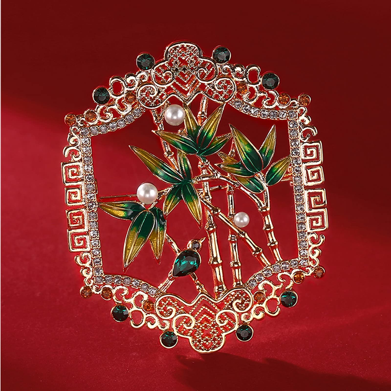 RWRAPS Mujeres Broche Pin Elegante Único Verde Bambú Broche Solapa Bufanda Ropa Ramillete Damas Cumpleaños Boda Accesorio de Baile Joyería Broches Decorativos exquisitos