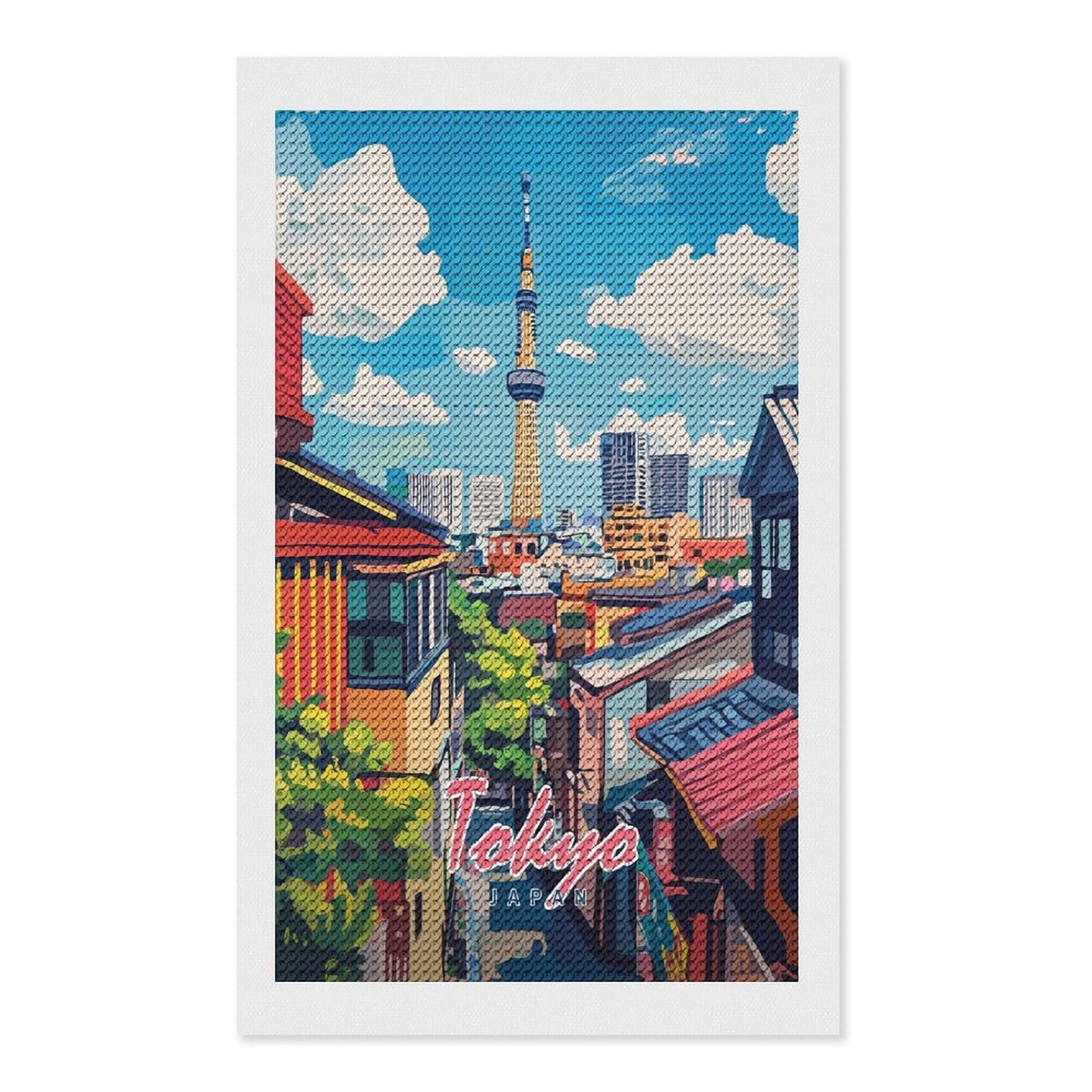 Junmoney Tokyo Skyline Painting Diamond Painting Canvas Set 12"x20", with Tool Kit, Easy to Enjoy, Home Wall Decor, Thoughtful Handmade Gift
