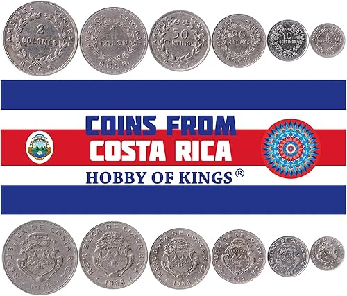 Miniatura 6 de 4 Coins de Costa Rica  Colección de Monedas Costa Rica Tico 5 10 Centimos 1 2 Colones  Circulado 1951-1967  Corona de Laurel  Barco  Estrellas