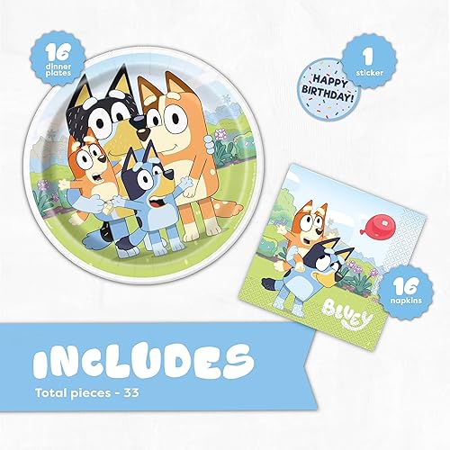 Miniatura 2 de Unique Suministros de fiesta de cumpleaños Bluey | Sirve 16 | Suministros de fiesta Bluey | Decoraciones de cumpleaños Bluey | Decoraciones de