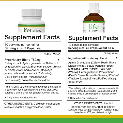 Miniatura 8 de Lifetones - Paquete de soporte de ácido úrico - Tintura y cápsulas para la salud y comodidad de las articulaciones