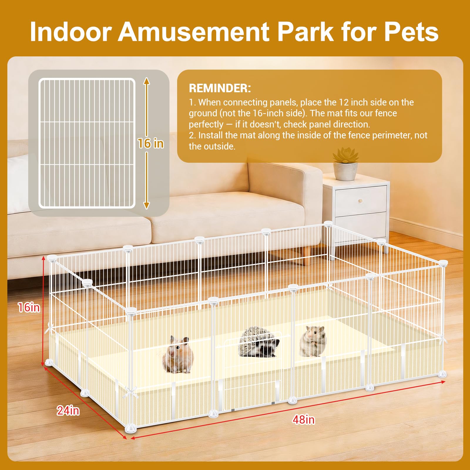 VISCOO Lot de 12 cages pour cochons d'Inde, 121,9 x 61 x 40,6 cm, parc pour petits animaux avec tapis imperméable, cage C & C pour cochons d'Inde, lapins, hamsters, cage d'intérieur portable en fil