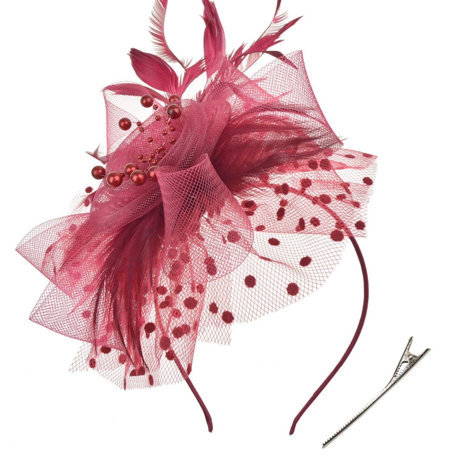 DRESHOW Fascinators Sombrero Tocados De Pinza Para El Pelo Cabeza De Mujer Novia Para Fiesta Boda Moderno Con Pluma Royal Ascot Para Niñas y Mujeres