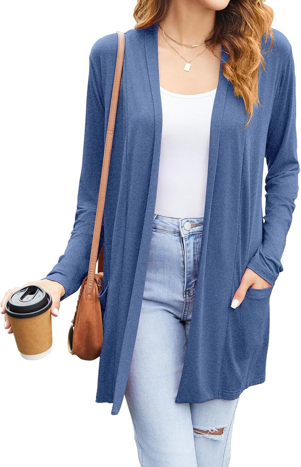 Newchoice Womens Casual Lightweight Cardigans with Pockets Loose Long Sleeve Open Front Cardigan (S-3XL)