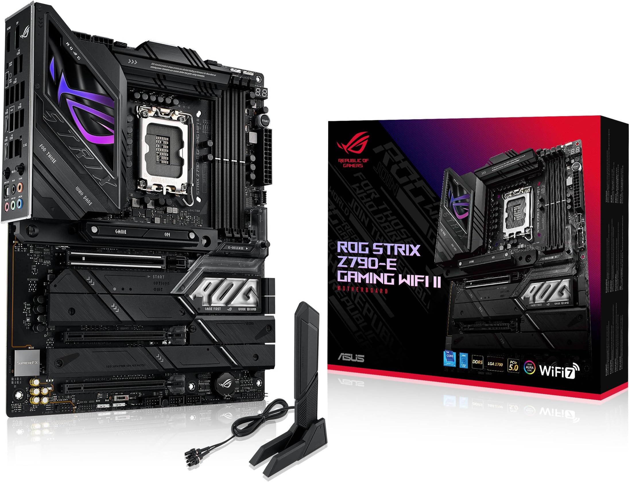 ASUS ROG Strix Z790-E Gaming WiFi II LGA 1700(Intel 14th & 13th & 12th Gen)ATX gaming motherboard(DDR5,PCIe 5.0,2.5 Gb LAN,5XM.2 slots,PCIe 5.0 x16,WiFi 7 front-panel connector with PD 3.0 up to 30W.