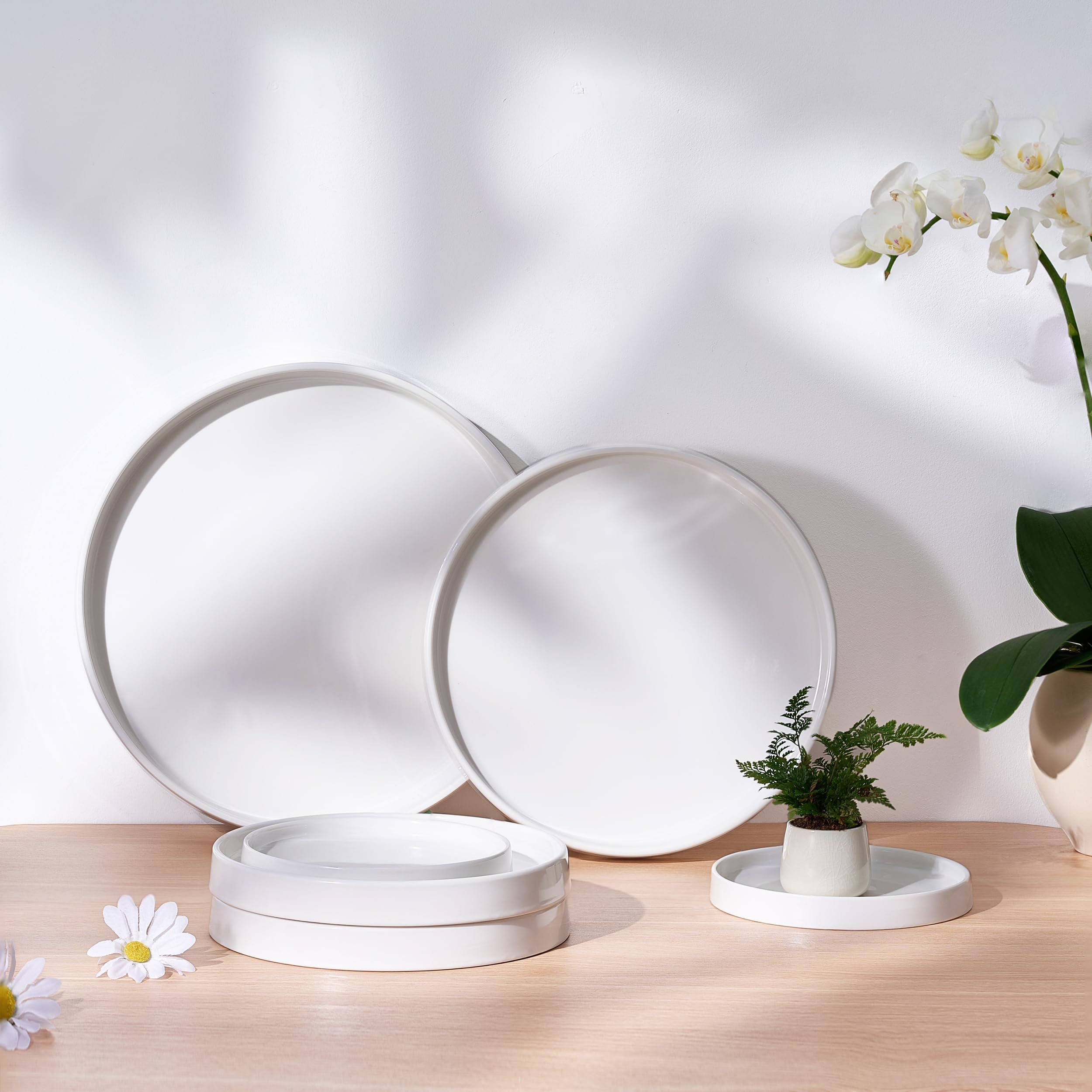 White Ceramic Plant Saucers - 2 Pack -9
