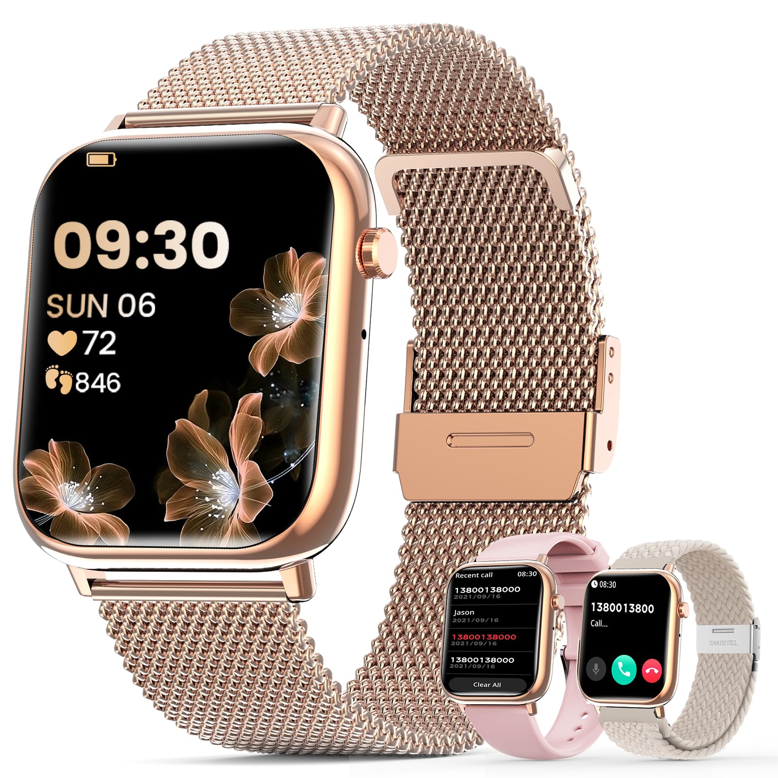 Reloj Inteligente Mujer, 1.83" HD con Llamadas Bluetooth Smartwatch/24H Pulsometro/Monitor de sueño/Ciclo Femenino/100+ Deportes/IP68/Podómetro, para Android/iOS (Rosa Oro)