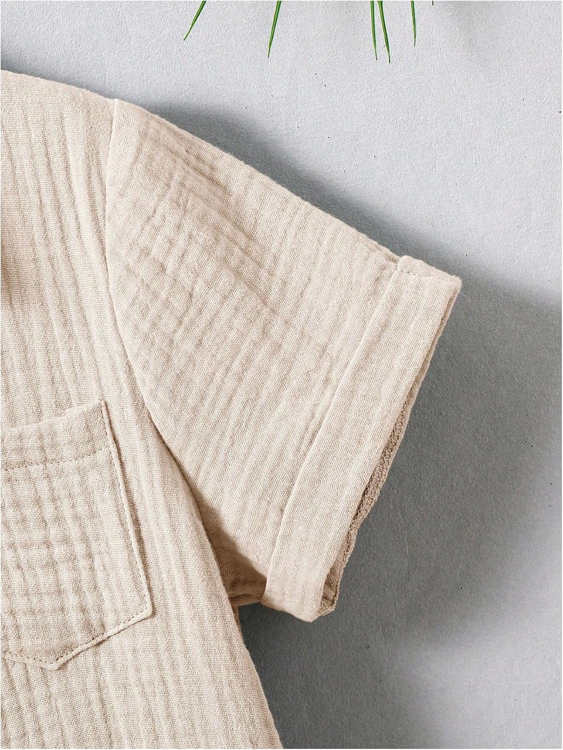 SweatyRocks Boy's 2 Piece Summer Outfits Textured Button Down Shirt and Shorts Sets - Image 3