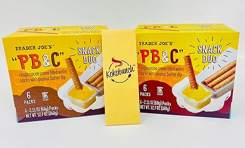 Trader Joe's PB&C - Palitos de oblea rellenos de crema de cacao crujiente con mantequilla de maní, paquete de 2 paquetes con kit Kokobunch