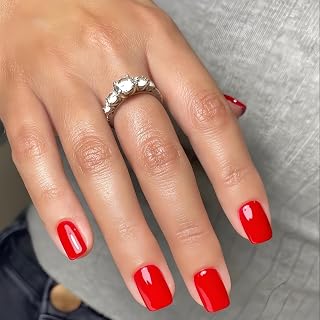 Red Press on Nails Short Square, Fake Nails Glue on Short Square Nails Press ons, Soft Gel Glue on Nails Stick on Nails for Women Thick Reusable Solid Color Acrylic Nails 24pcs