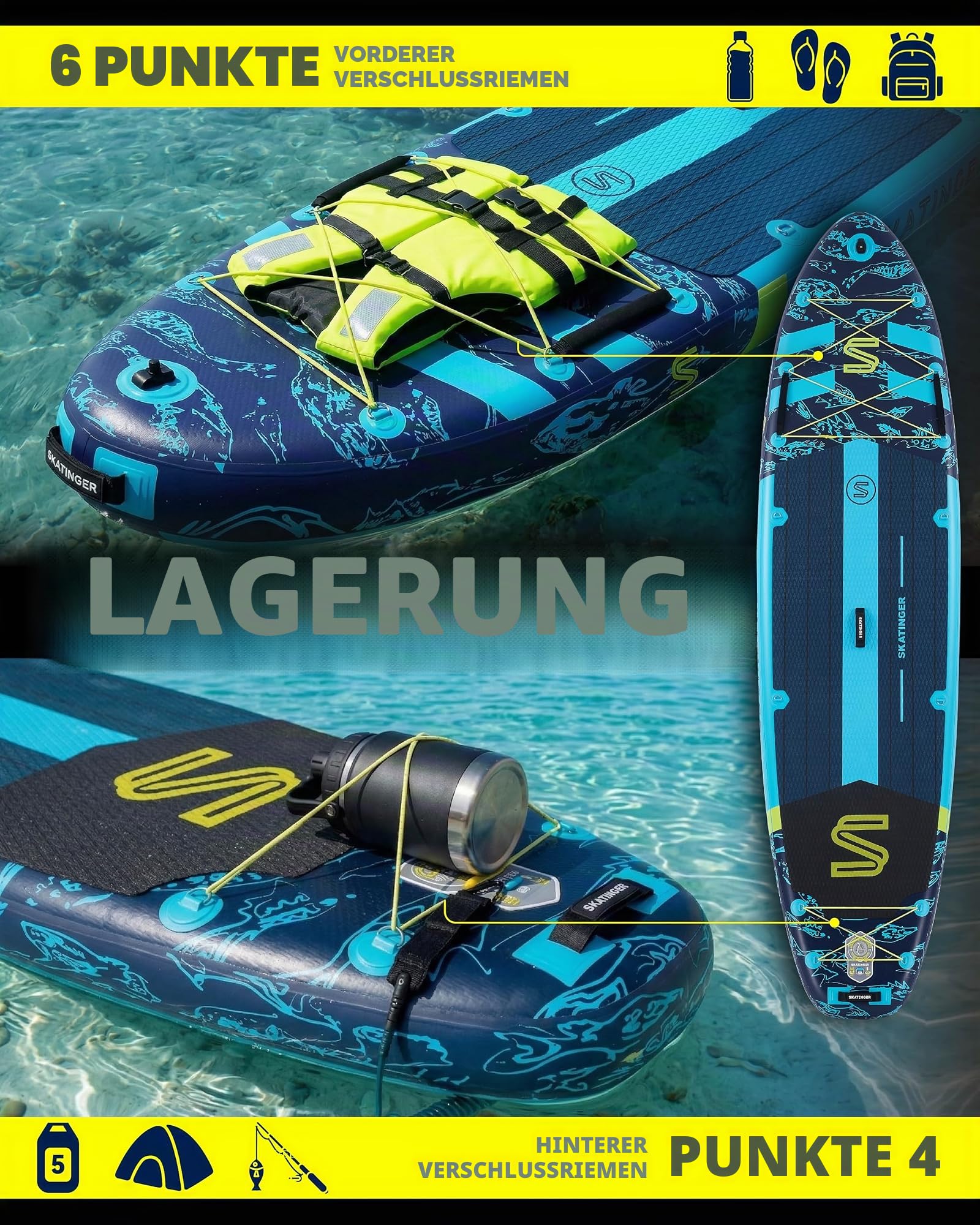 Skatinger 11'6×35' Super Wide Aufblasbares Stand Up Paddle Board, Ultra Stabiles Breites SUP für 2+1 Personen/Familie/Big Size mit Schultergurt, 100L Rucksack, Allround-Sup Board, US-Flosse
