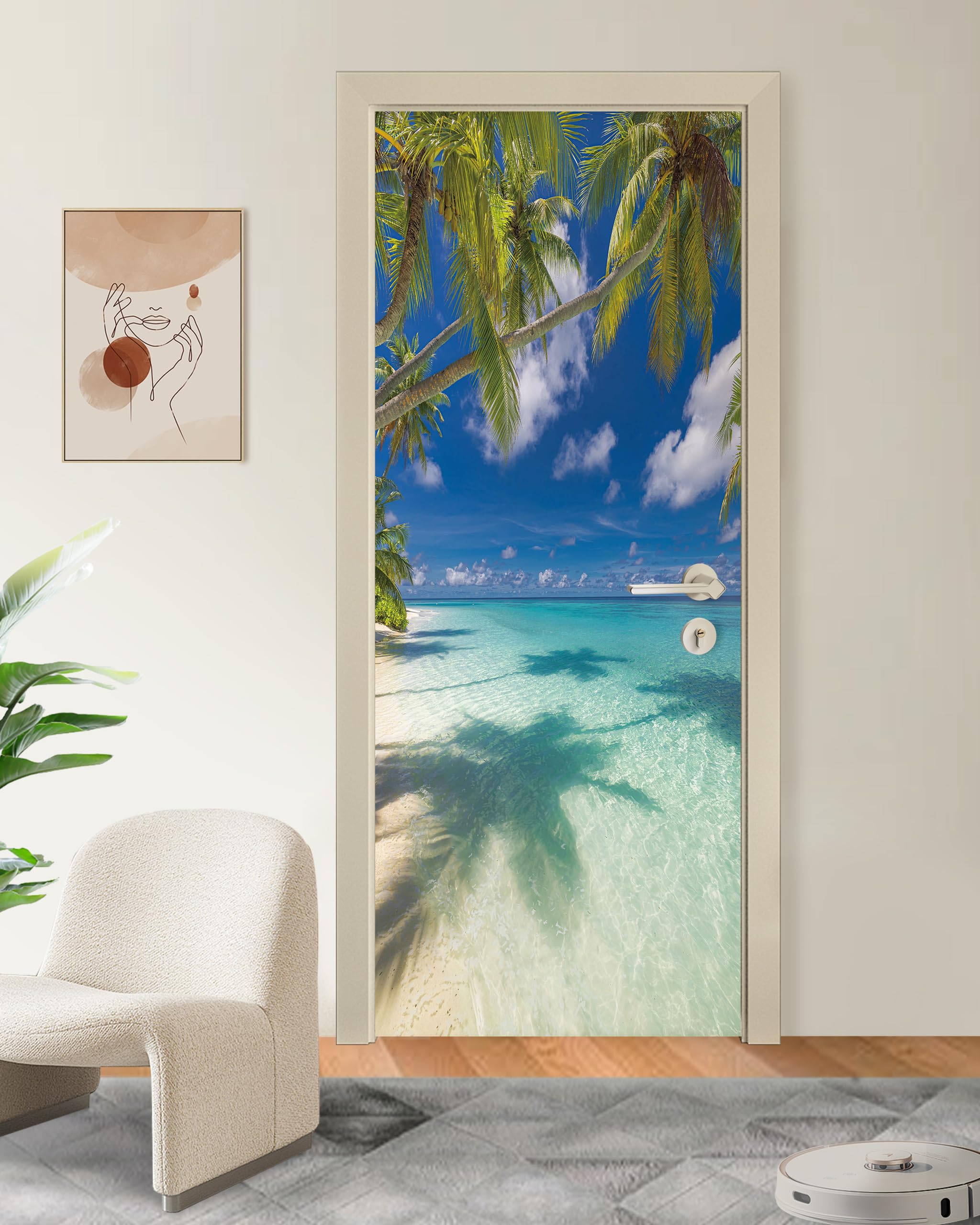 FLFK Ocean Door Wallpaper - Removable Peel & Stick Vinyl Mural, Set Of 2 Sheets (30.3"W X 78.7"L Total)