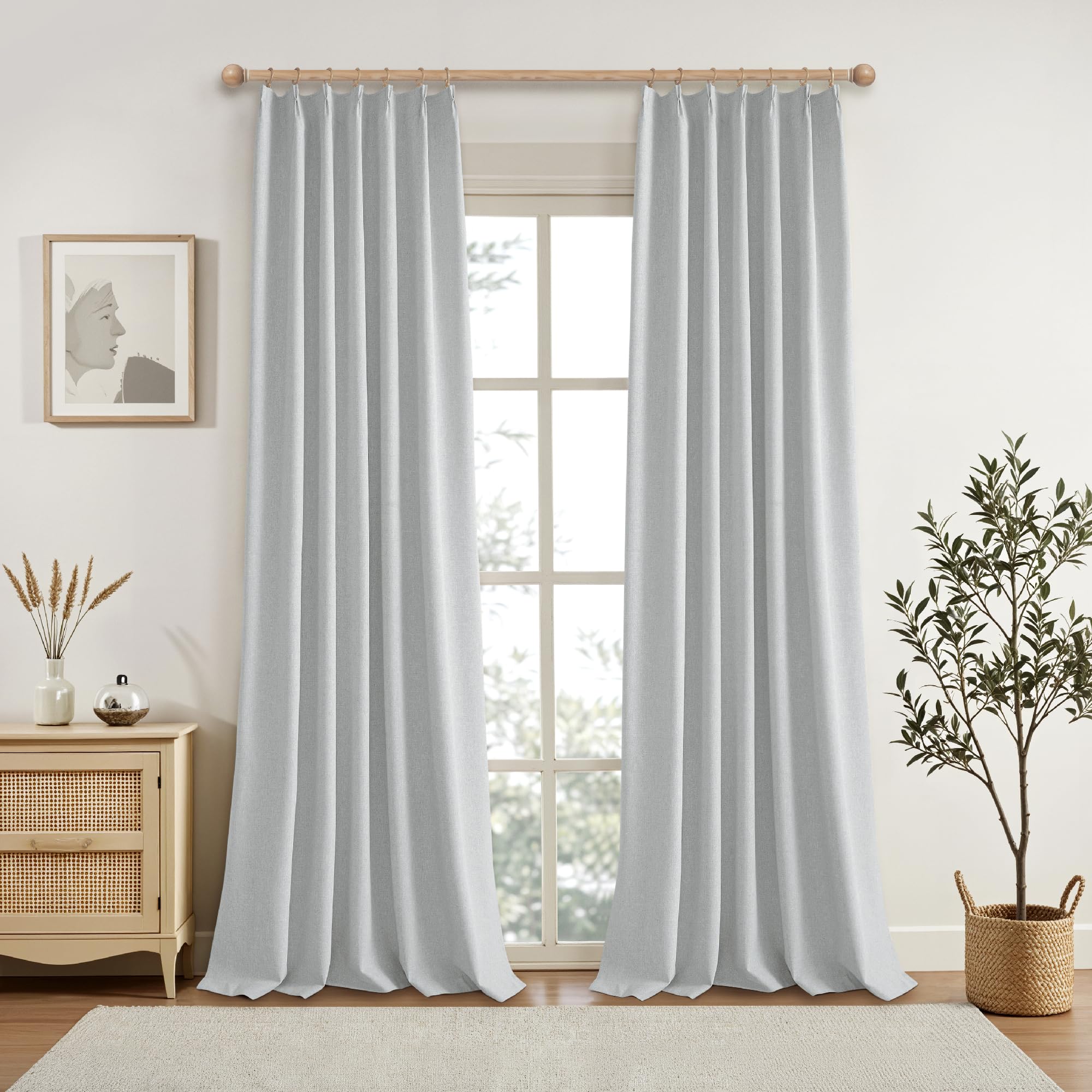 Rideaux occultants plissés aspect lin gris clair 106x228 cm KangBang