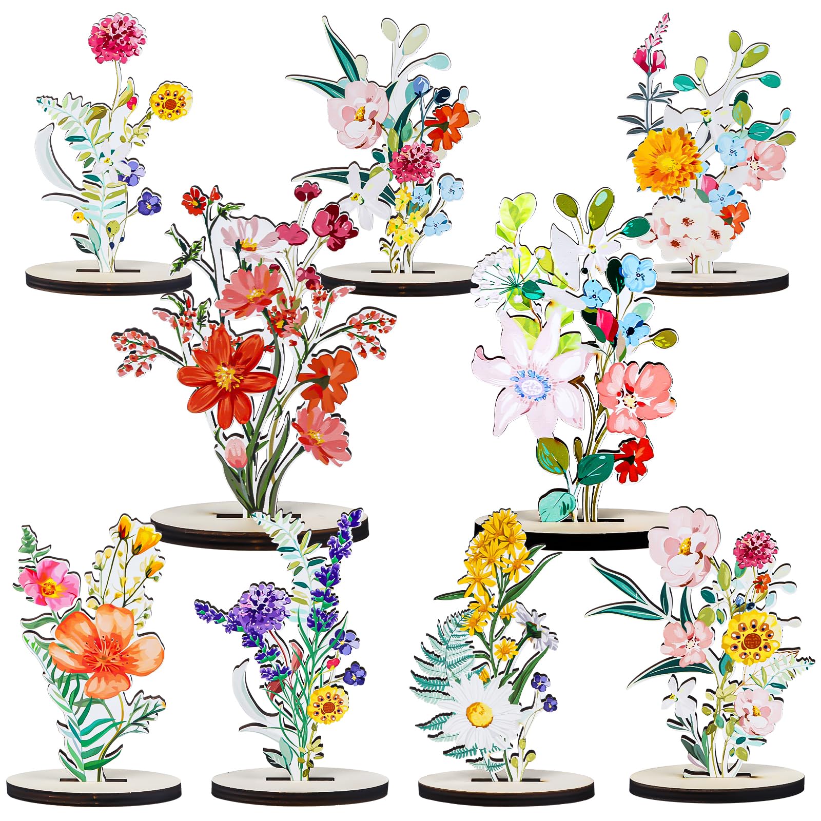 refavor Wooden Wildflower Party Decorations - 9PCS Flower Birthday Table Sign Decor Wooden Baby in Bloom Baby Shower Decorations Wildflower Baby Shower Decor Supplies Floral Party Wedding Decoration