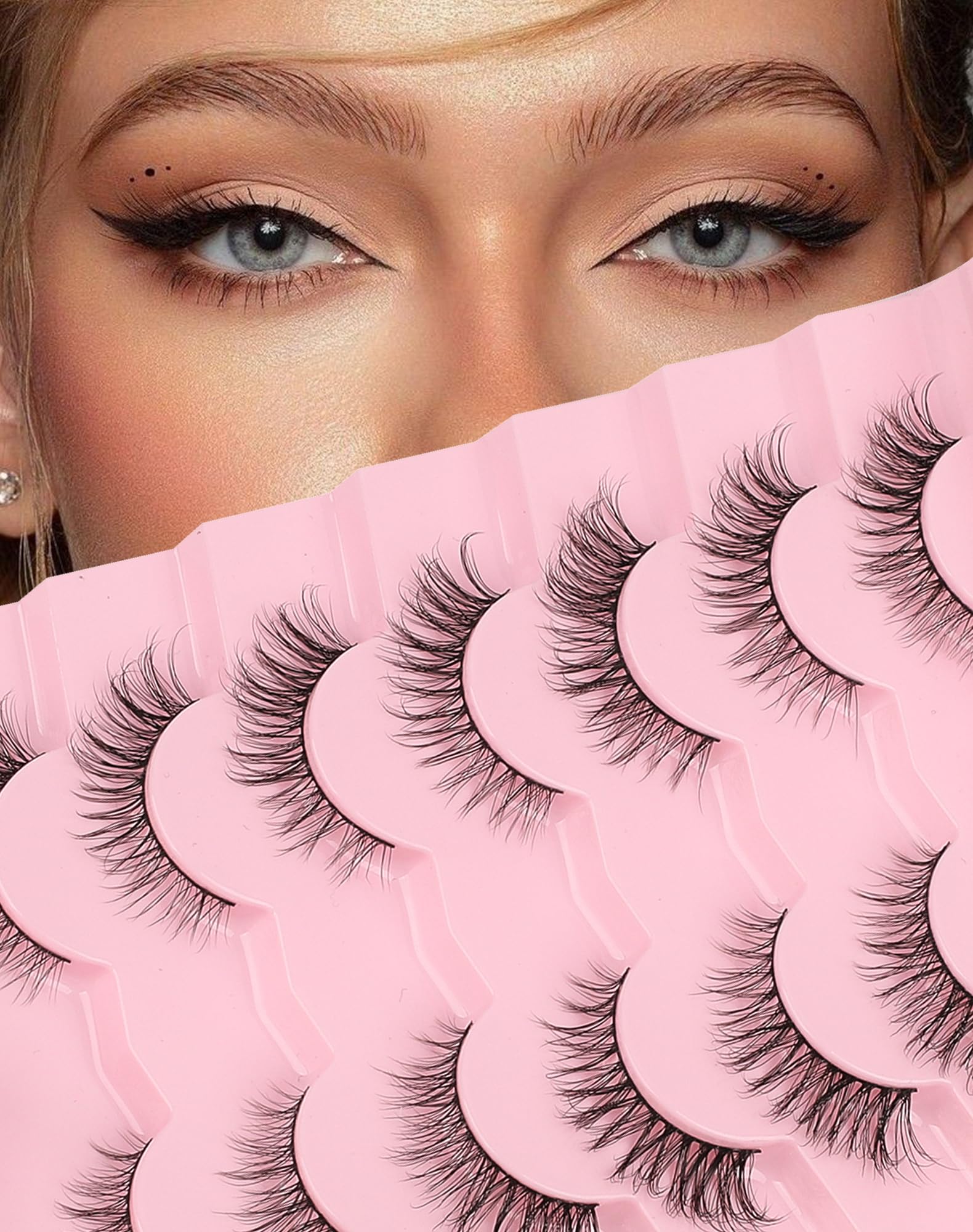 Katzenaugenwimpern, leichte kurze Wimpern natürlicher Look dünnes Band geflügelte Nerzwimpern kurze kleine Streifenfalsche Wimpern Packung 16mm Foxy False Eyelashes 76-ICON