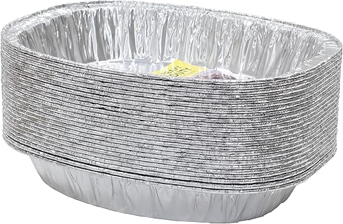 Miniatura 4 de Dynamic Sartén ovalada de aluminio resistente (paquete de 24)  Tamaño de bandeja 17.7 x 14.4 x 3.3 pulgadas  Para asar, compacta, apta para horno,