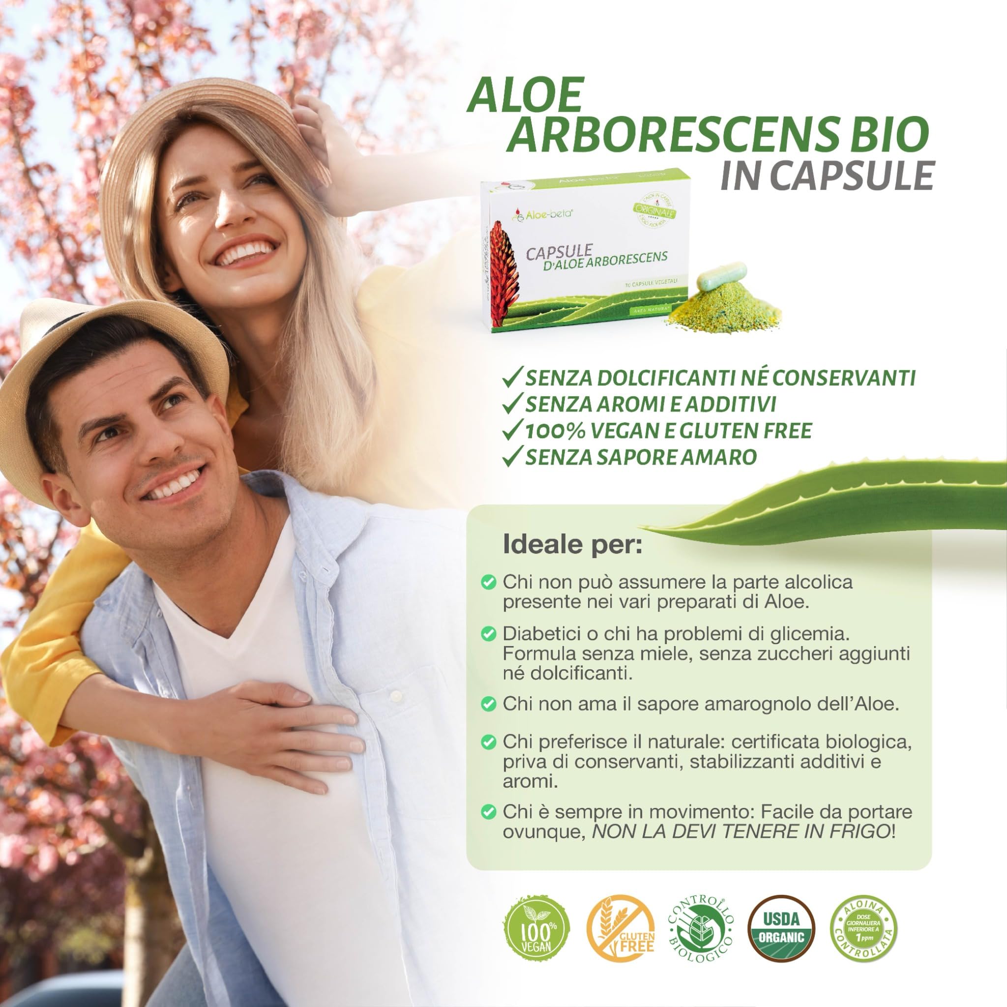 ALOEBETA Aloe Arborescens in Capsule Vegetali - Integratore Alimentare BIO, Stimola le Difese Immunitarie, Antiossidante, Depurativo-Senza Dolcificanti, Conservanti, 100% Vegan, Gluten Free, 30 Caps