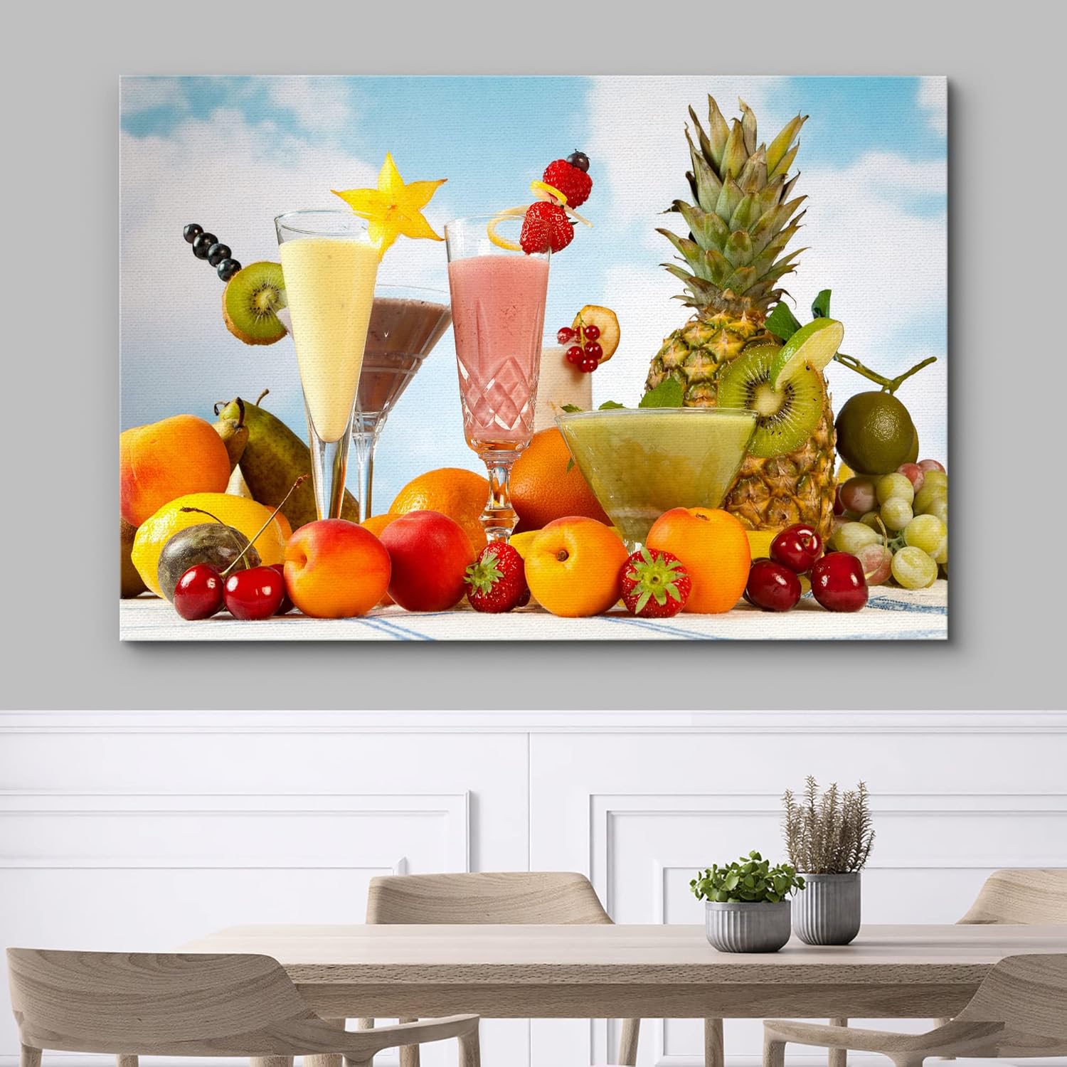 wall26 Canvas Print Wall Art Tropical Fruit Smoothies with Strawberry & Orange Garnish Fruit Food Photography Realism Chic Scenic Colorful Multicolor Ultra for Living Room, Bedroom, Office - 24"x36"