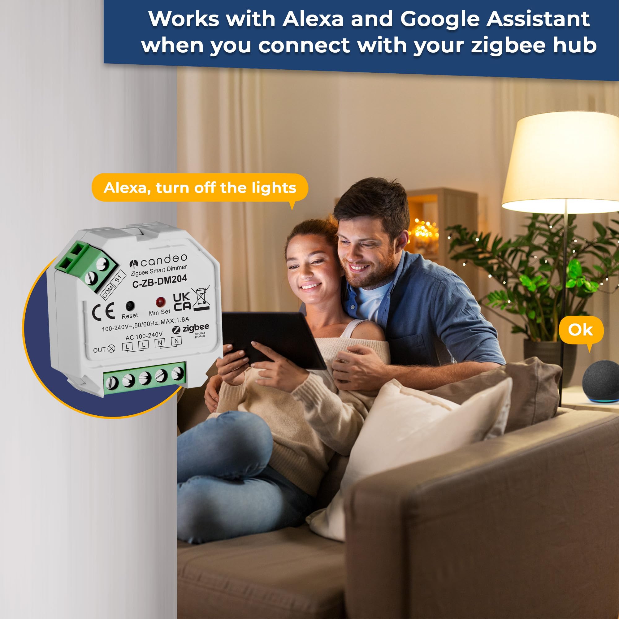 Candeo Zigbee-Dimmmodul, kein Neutralleiter erforderlich, kompatibel mit Amazon Echo, Echo Studio, Philips Hue, Smartthings, Hubitat, HomeKit