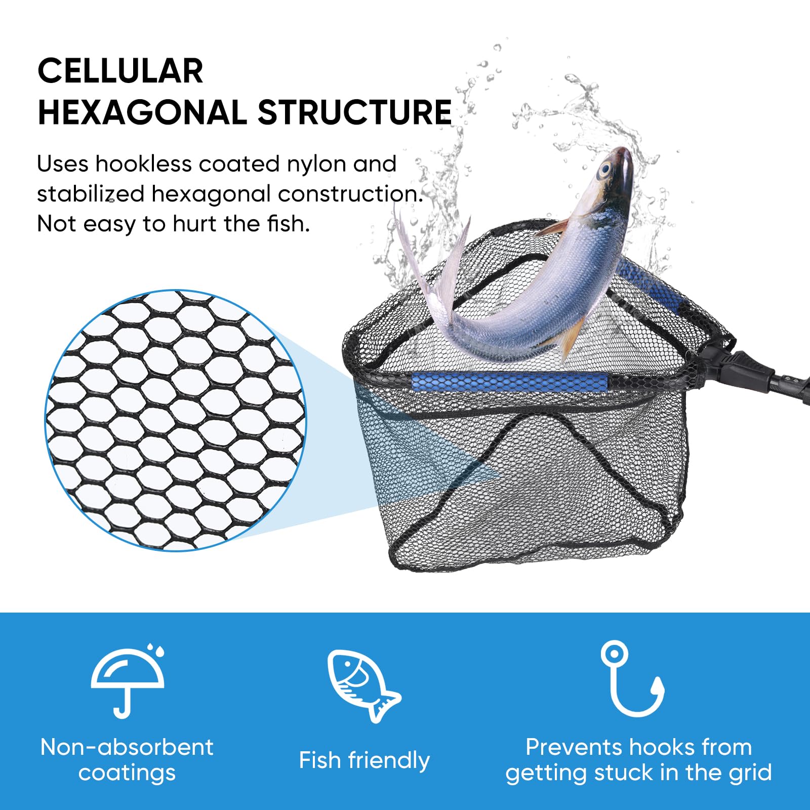 Teleskop-Kescher Aus Alu, Faltbar Bis 147 Cm - Für Angeln, Fische & Geflügel