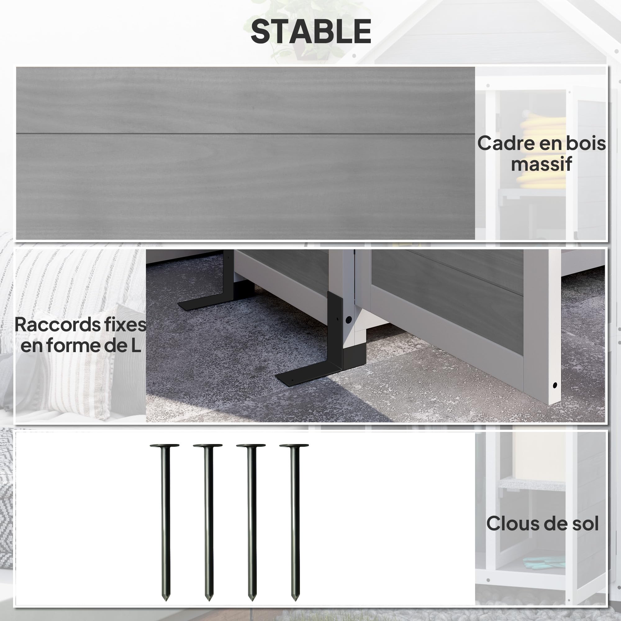 Outsunny Abri de Jardin + Armoire de Rangement en Bois, cabane de Jardin extérieur intérieur avec Toit incliné en Asphalte, étagères et Portes verrouillables, Armoire à Outils pour Balcon, Gris