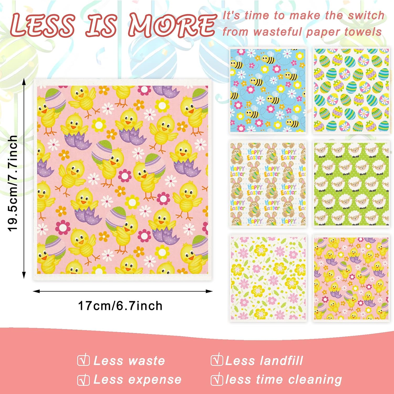 Whaline 6 Pcs Easter Swedish Dishcloths Easter Egg Bunny Chicken Flower Kitchen Dish Towel Cute Reusable Cotton Kitchen Towels for Easter Spring Baking Cooking Home Seasonal Decoration, 6.7 x 7.7 Inch image 2