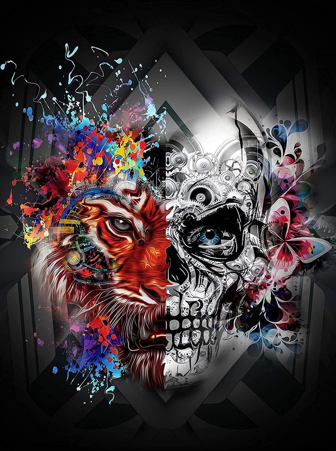 Puzzle 500 Pieces for Adult-Tiger and Skeleton Wooden Jigsaw Puzzle DIY Modern Home Decor Intellectual Game Wall Art Unique Gift