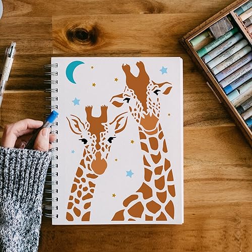 Miniatura 5 de FINGERINSPIRE Plantilla de jirafa de 11.7 x 8.3 pulgadas, dos plantillas de pintura de dibujo de jirafa, plantillas de plástico de animales de