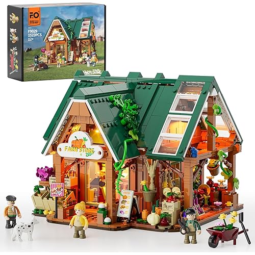 Funwhole Farm-Store Lighting Building-Bricks Set - Farm Shop LED Light Construction Building Model Set 1523 Pcs for Adults and Teen