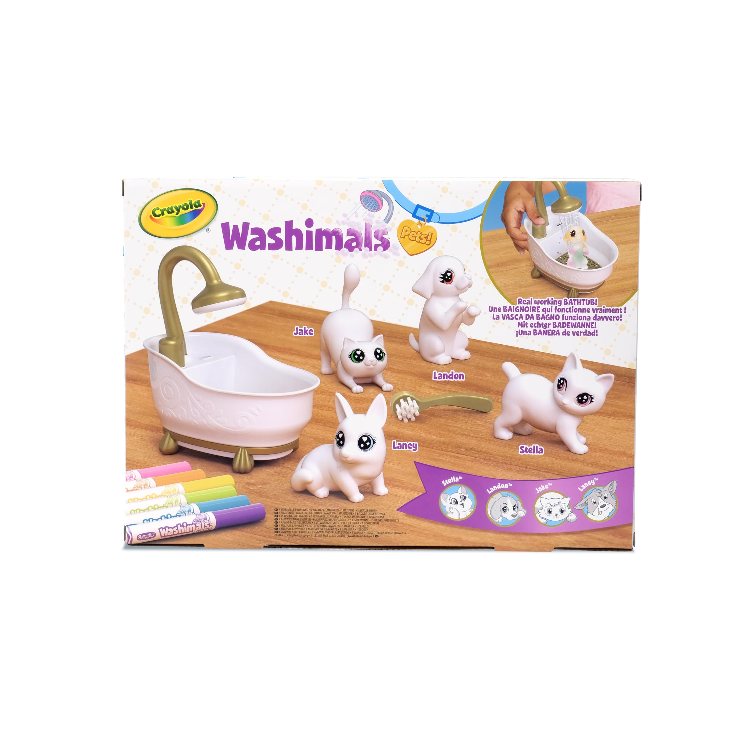 CRAYOLA Washimals Pets - Set Attività Colora Lava Ricolora con Cuccioli con Vasca da Bagno Funzionante, Cagnolini e Gattini, Ideale da Regalare, Età Consigliata: da 3 Anni
