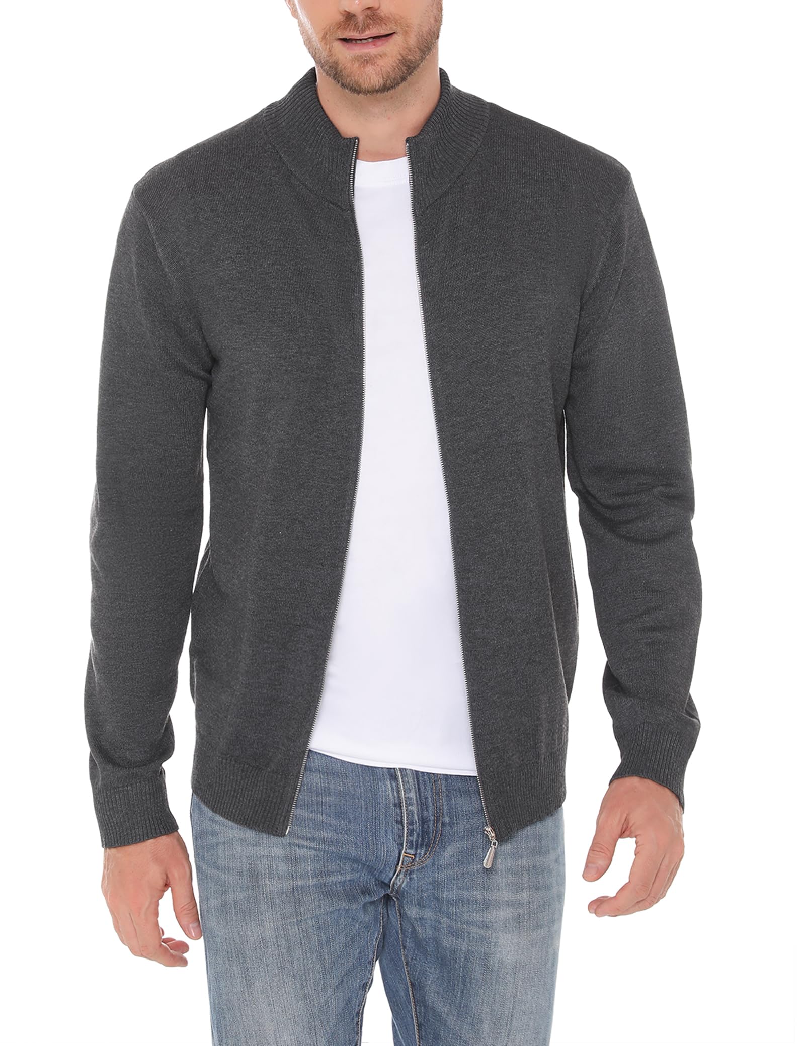 iClosam Chaqueta de Punto Grueso para Hombre Cremallera Cuello Alto Sudadera Cárdigan