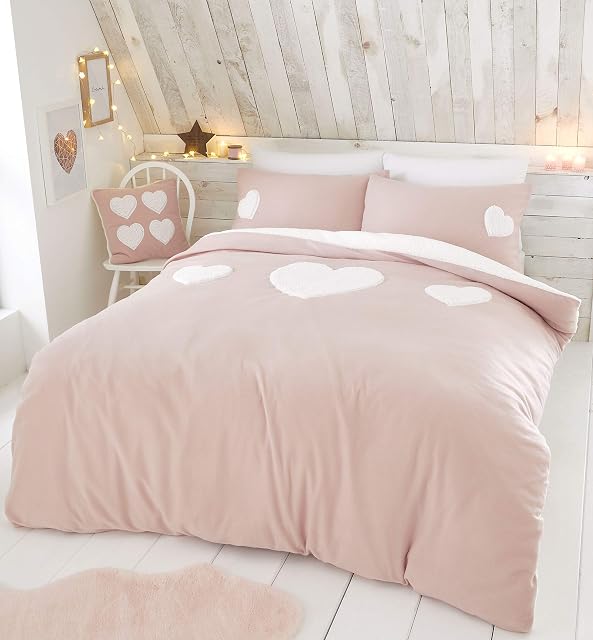 Catherine Lansfield Cosy Heart Single Duvet Set Blush