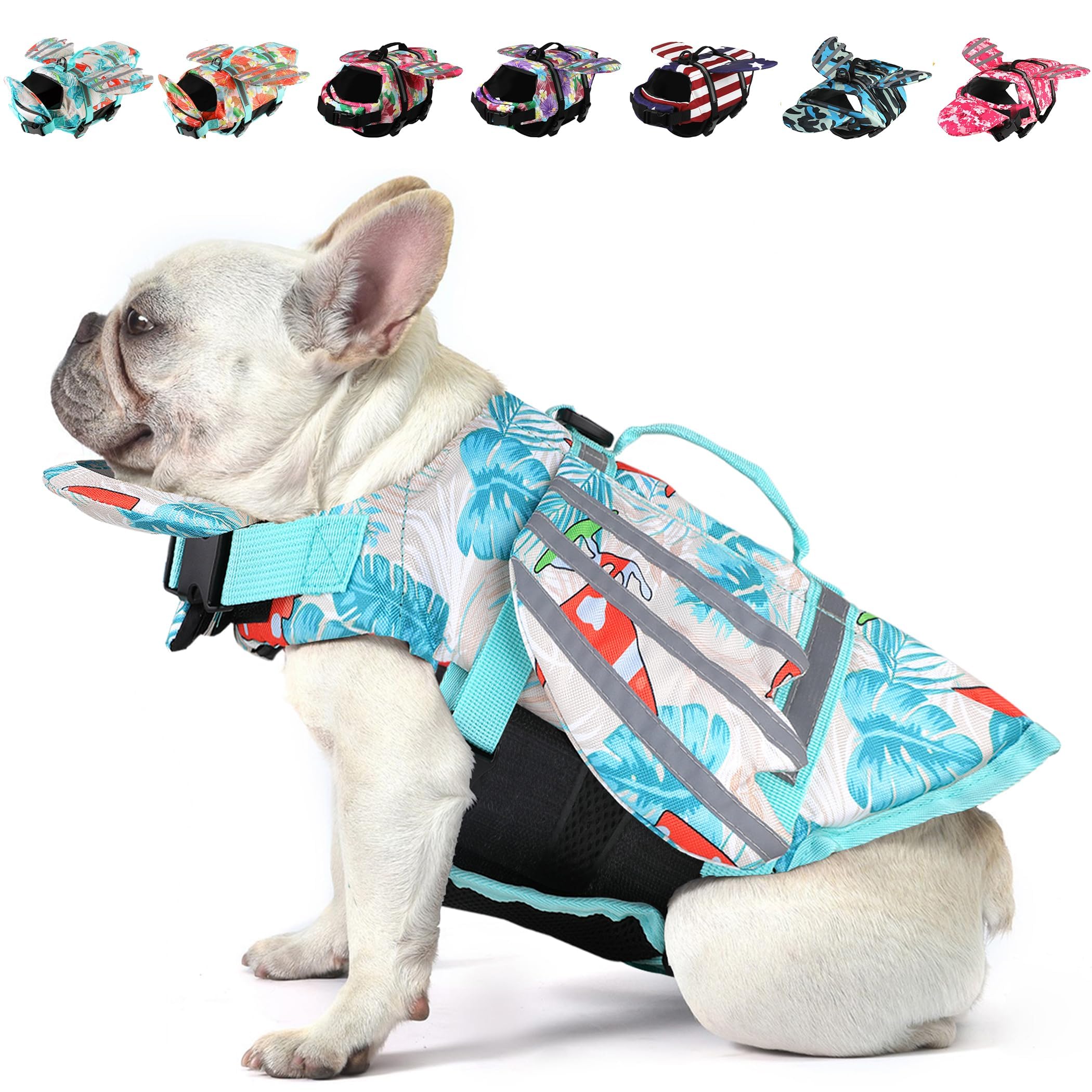 Petglad Dog Life Jacket with Chin Float, Wings Dog Waterproof Life Vest with Rescue Handle for Small Medium Large Dogs, Adjustable Puppy Float Coat for Swimming Boating Surfing