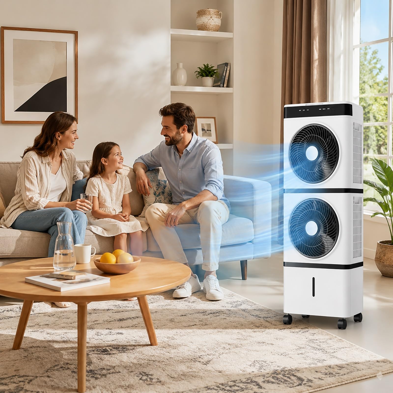 Climatizador Evaporativo Silencioso de 14 L, Temporizador de 12 Horas | Control Remoto, 3 Velocidades, 1200 CFM, 4 Paquetes de Hielo, para Oficinas en Casa