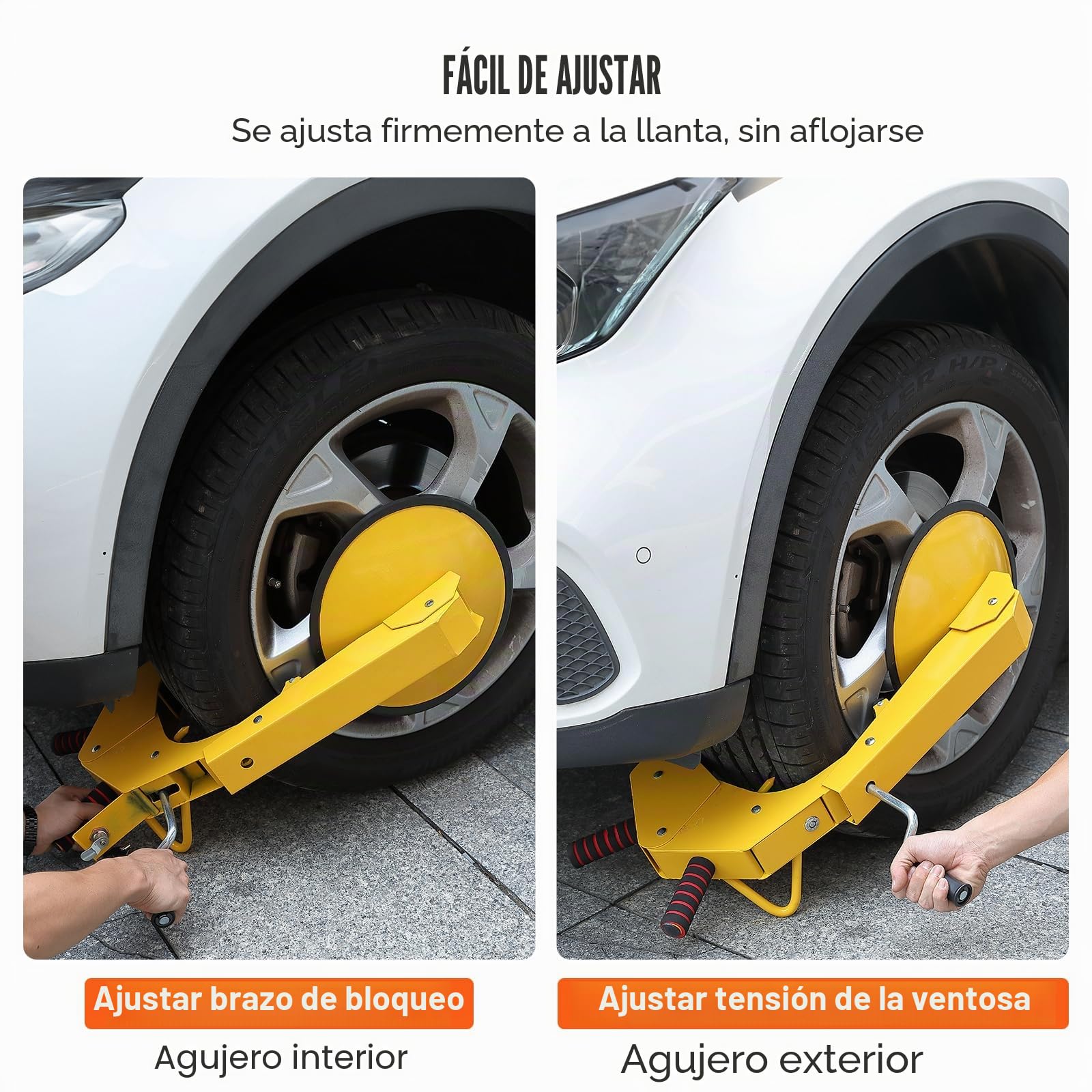 VEVOR Cerradura de Rueda para Coche Bloqueo de Rueda Antirrobo 16-38cm de Acero Q235 de Servicio Pesado Ventosa de 30cm 2 Llaves Dispositivo de Bloqueo de Rueda para Vehículos Caravanas Camiones Motos