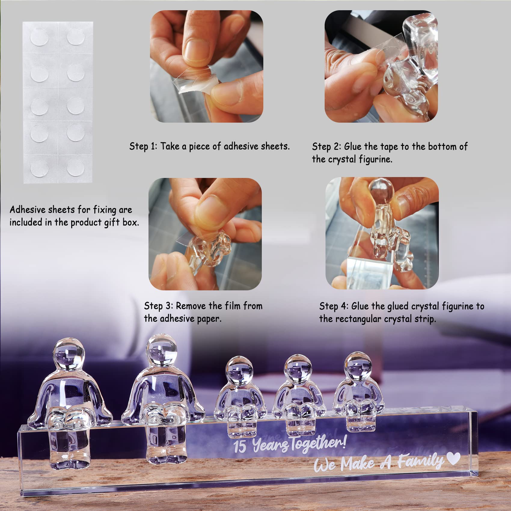 Movdyka 25 aniversario de boda de plata de cristal para mujeres y esposas, 25 años juntos hicimos una familia, adornos de cristal regalos de 25 aniversario para esposos padres (3 niños)