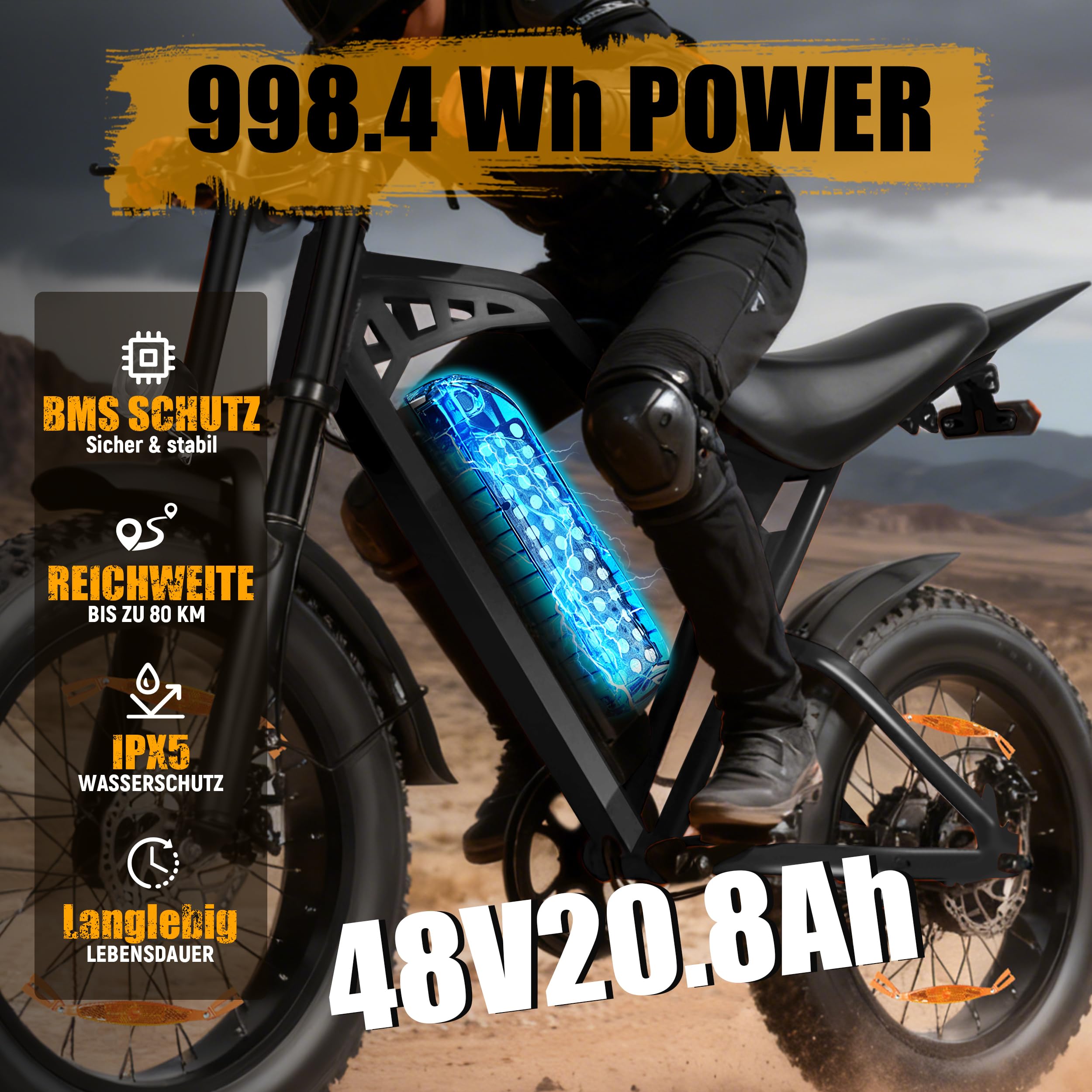 ESKUTE V202 Bicicletta Elettrica per Adulti, Fat Bike Elettrica 20X4.0 con Batteria Rimovibile 48V 20.8Ah, E-Bike All Terrain, 7 Velocità, Freni a Disco Meccanici