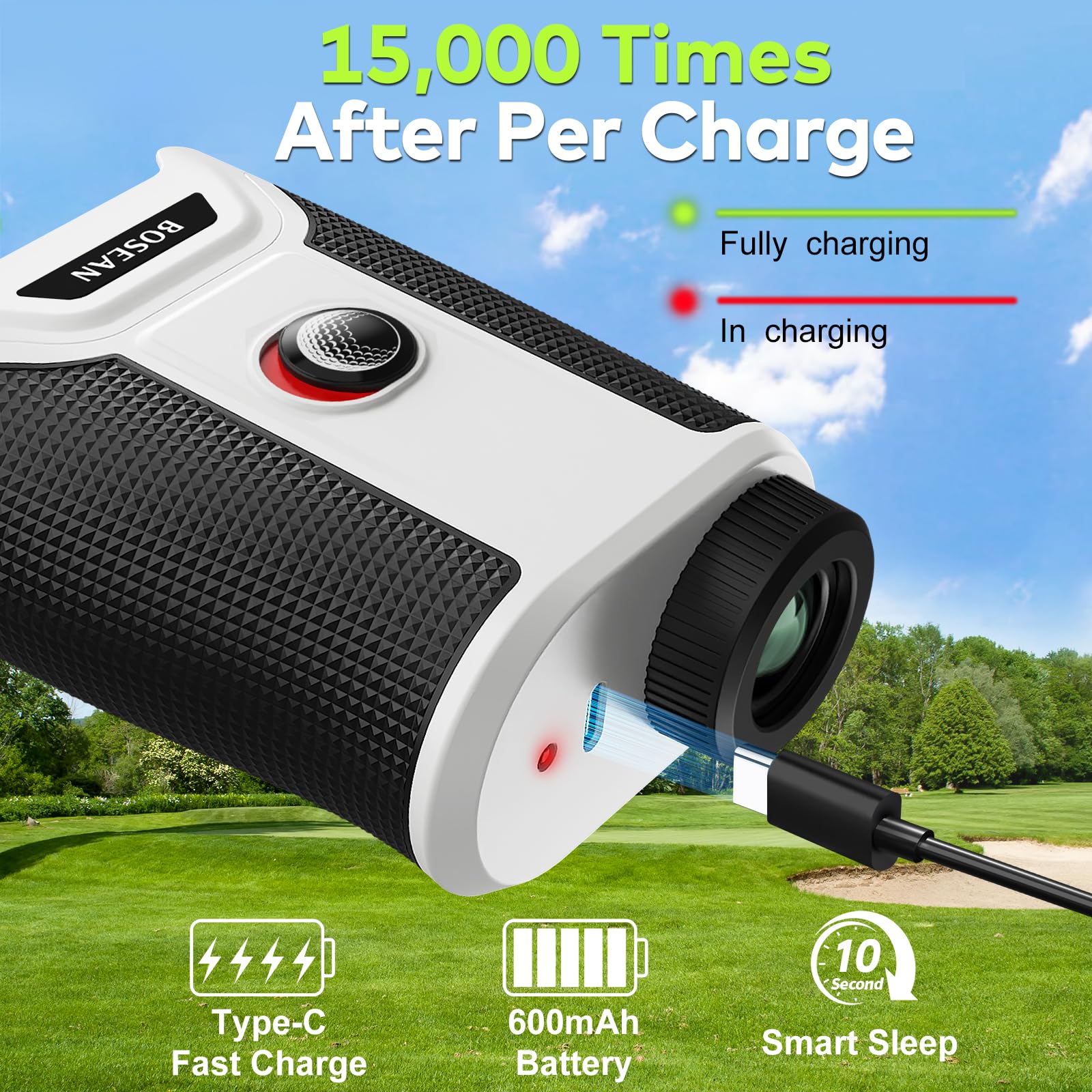 Bosean, telemetro da golf, con interruttore a pendenza, serratura e vibrazione, modalità magnetica e scansione con ingrandimento 7X e obiettivo HD, 1200 metri