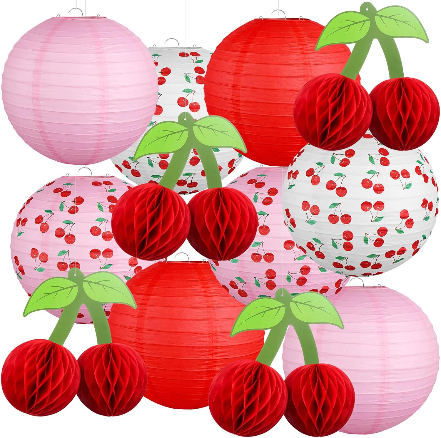 Baquler 12 Pieces Paper Lanterns Decoration Hanging Ornaments Red Pink White 3D Honeycomb Ball for First Birthday Party Baby Shower Baptism Wedding Bridal Party Supplies(8 inch）