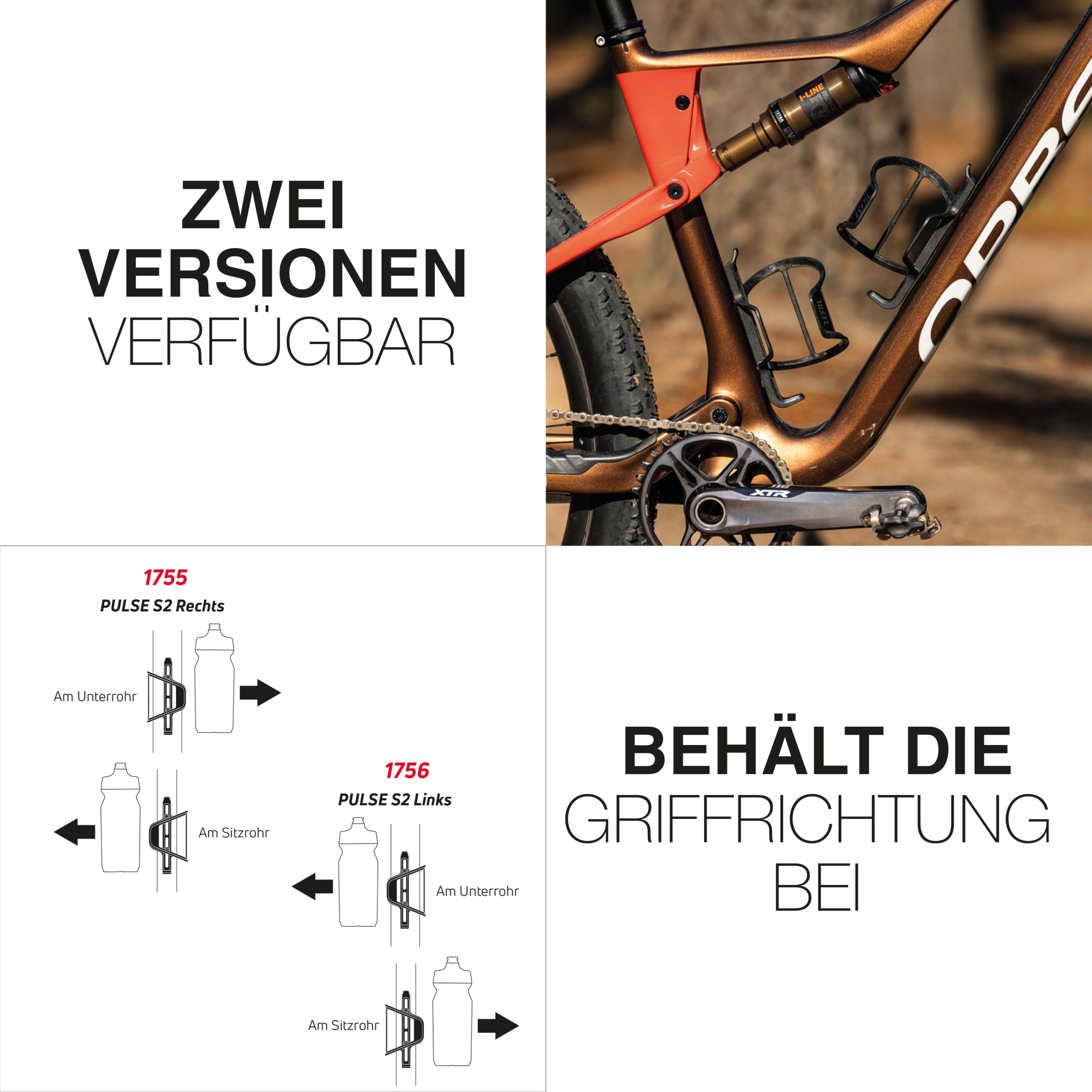 ZEFAL Pulse S2 Set - 2 x Carbon Flaschenhalter Fahrrad Seitlich - Gravel und MTB Flaschenhalter Seitlich Links und Rechts - Leicht und Robust Getränkehalter Fahrrad - 28g x 2