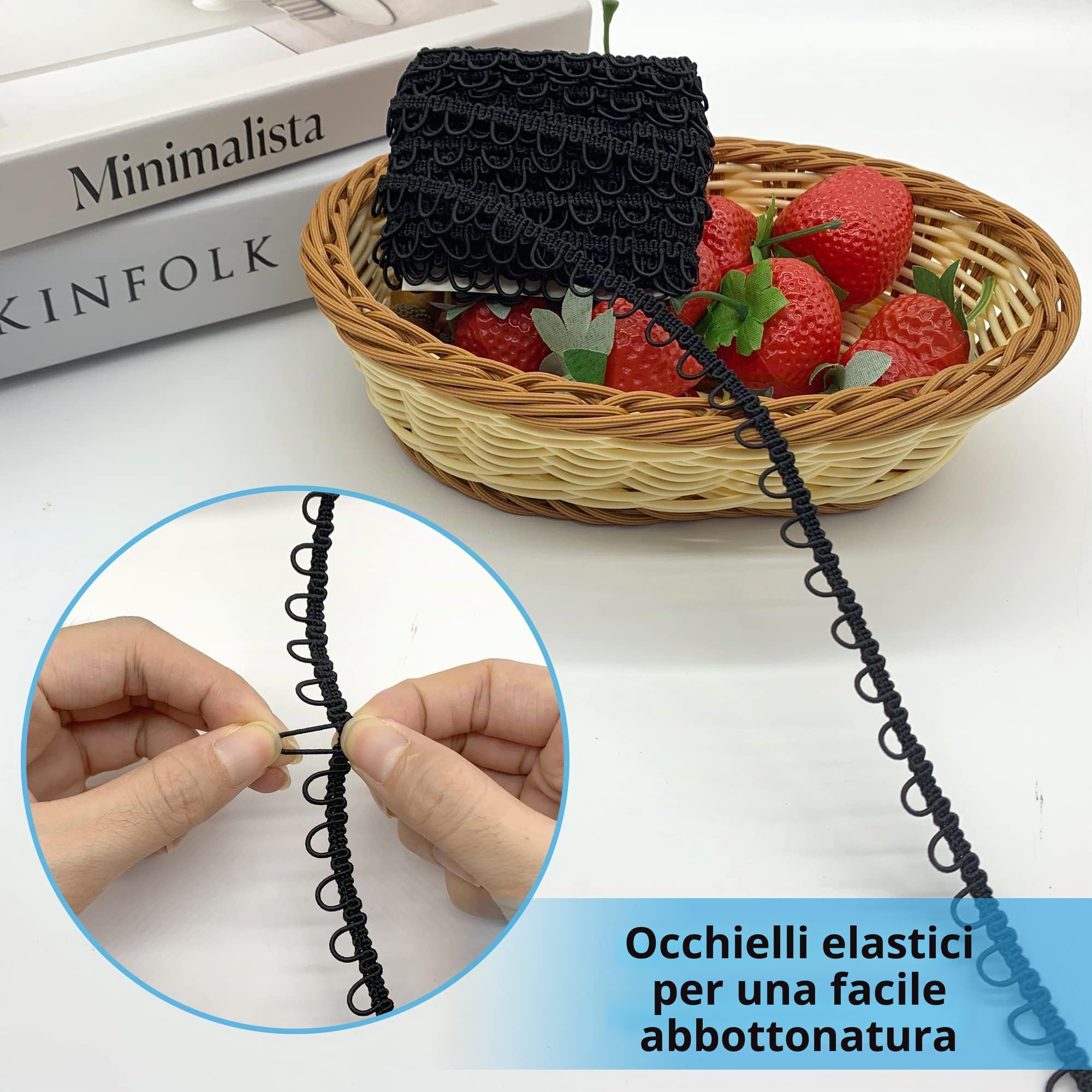 DHER Elastico con Asola Asola Elastica 5 m per asole, Cordino Elastico per Colletto da Donna, Fibbia Elasticizzata, Ornamento per asole Elasticizzato in Pizzo, asole Elastiche per Matrimonio