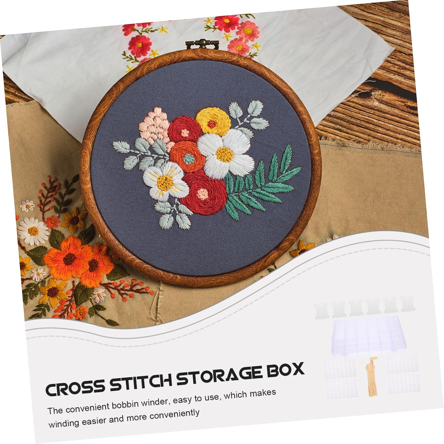 STOBOK 1set Embroidery Floss Organizer Thread Bobbins Cross Winder Compartment Storage Box for Crafting Sewing and Projects
