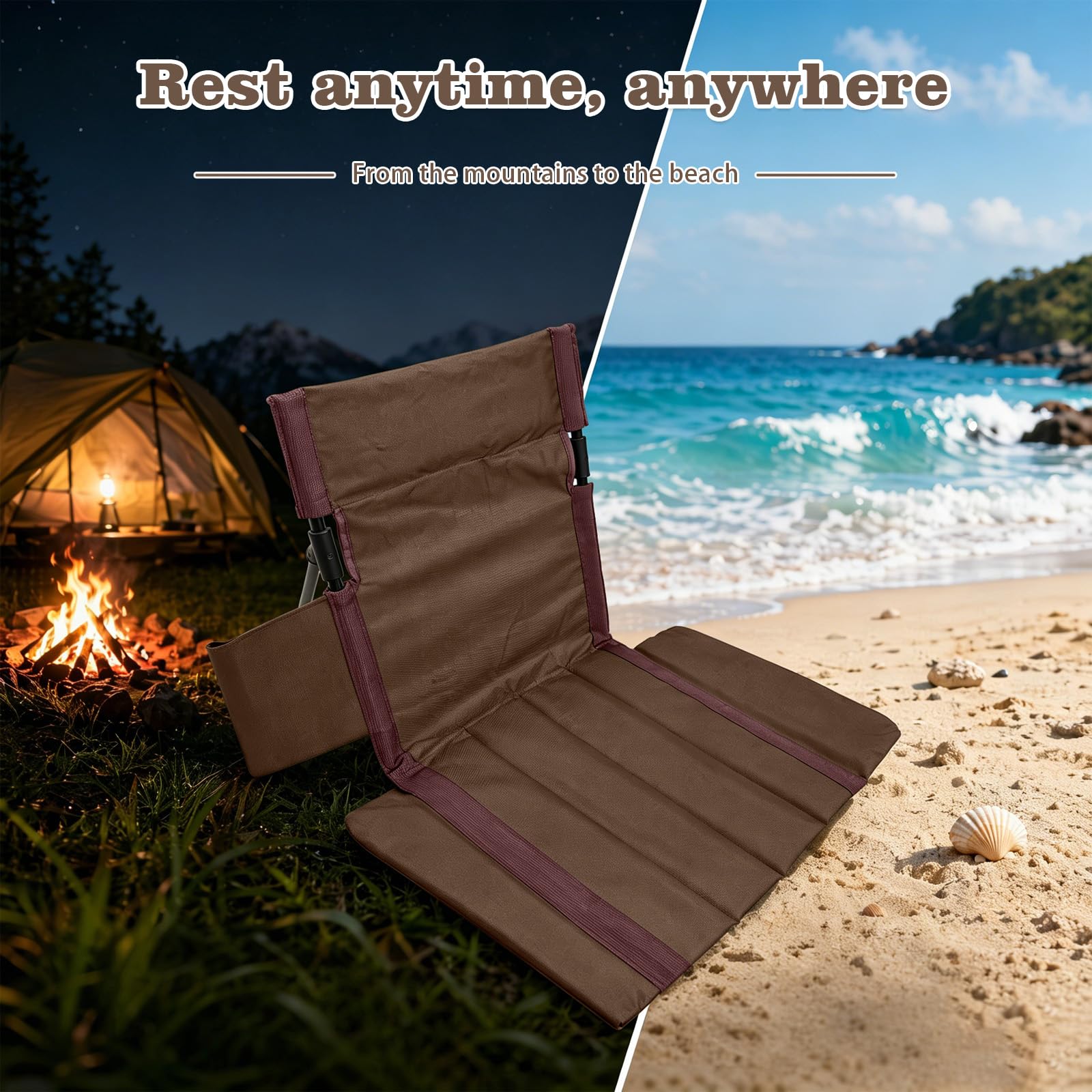 Klappbarer Bodenstuhl mit Rückenlehne, 600D Oxford-Gewebe Campingstuhl Strandmatte, Leichter Strandstuhl mit Seitentasche & Breiterem Sitz, Tragbarer Klappstuhl für Strand Garten Picknick (Grün