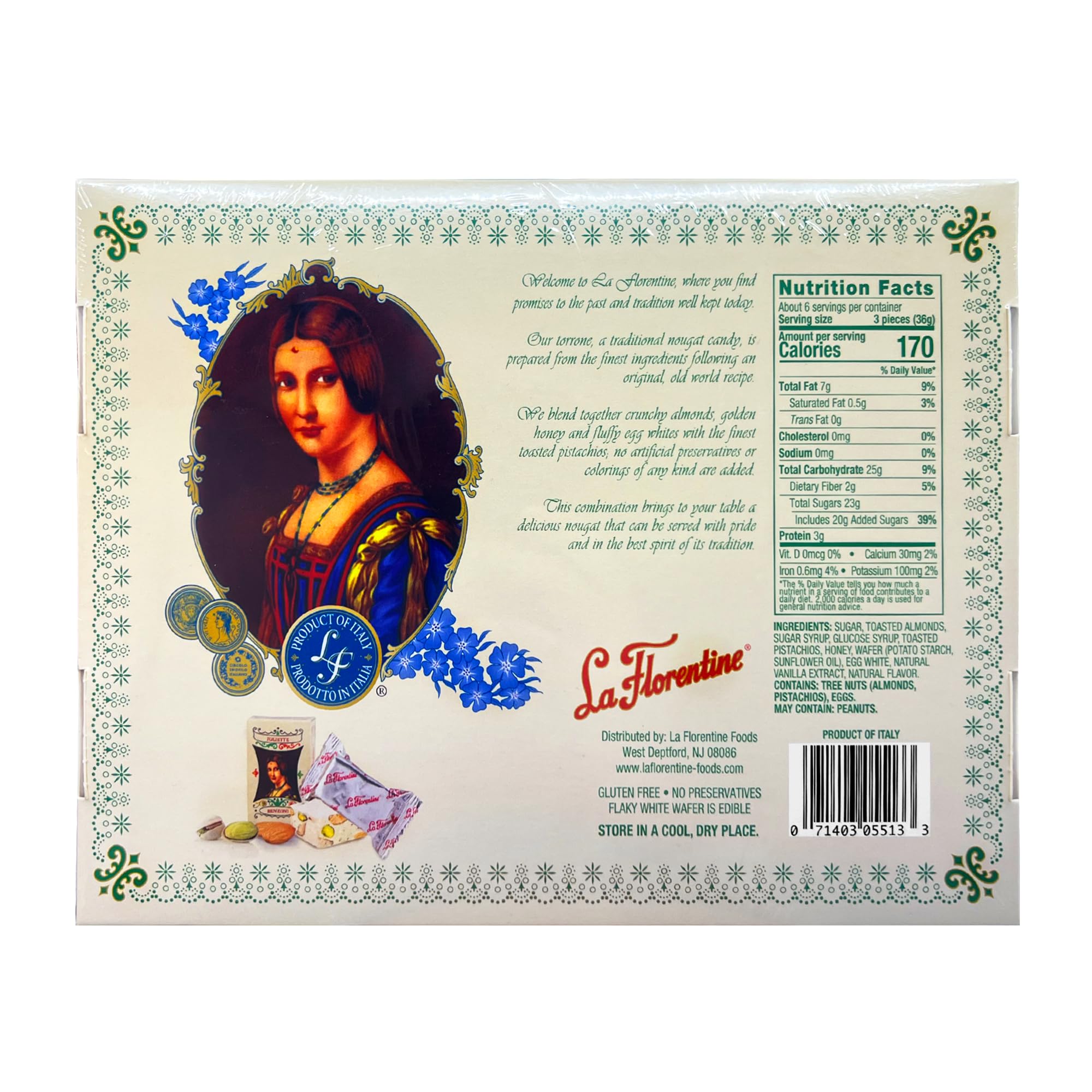 Amazon.com: La Florentine Pistachio Torrone, 7.62 Ounce : Grocery
