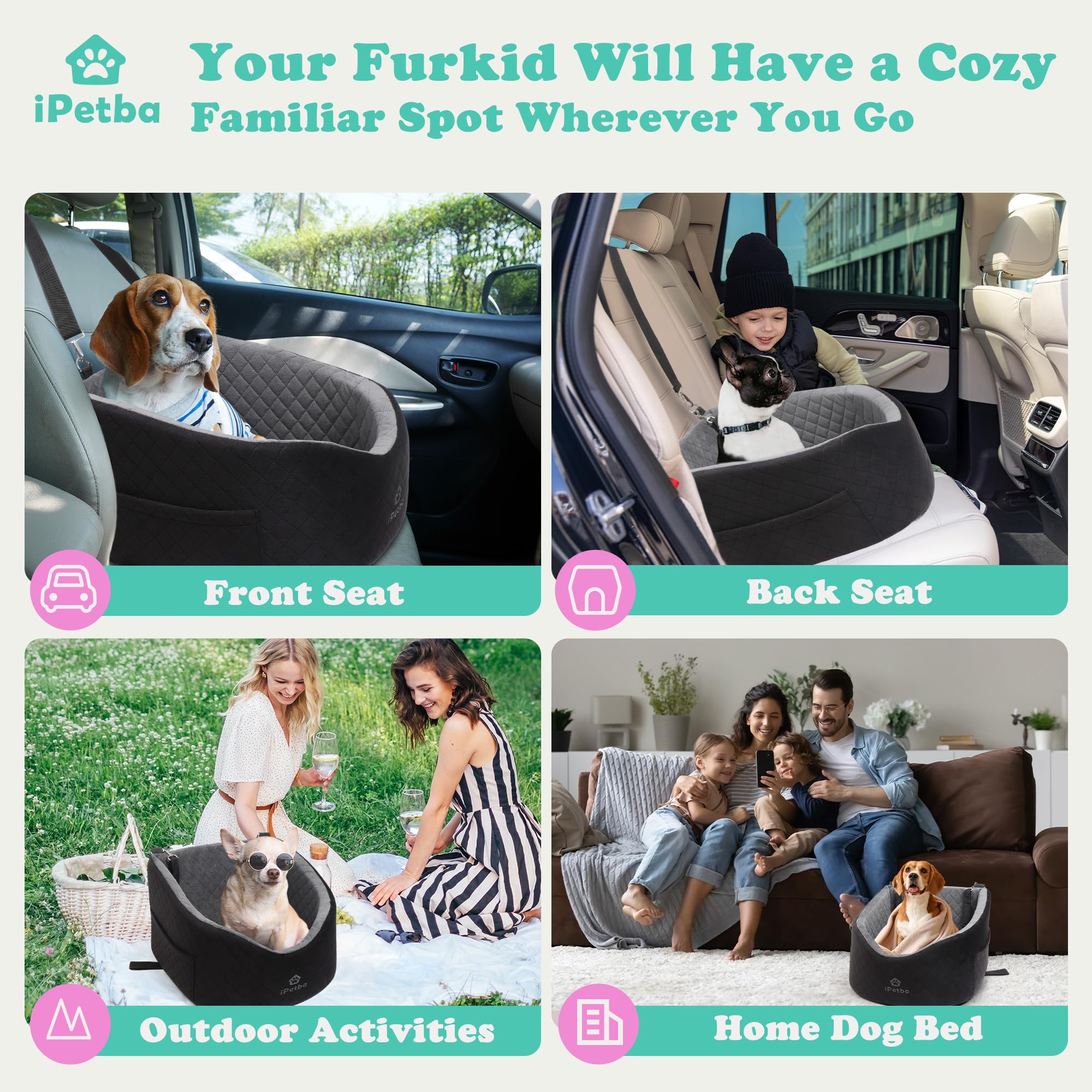 Seggiolino per Cani Auto per Piccoli & Medi Cani – Protezione Anti-Crash, Antiscivolo, Protegge l'Interno dell'Auto, Rimovibile & Lavabile